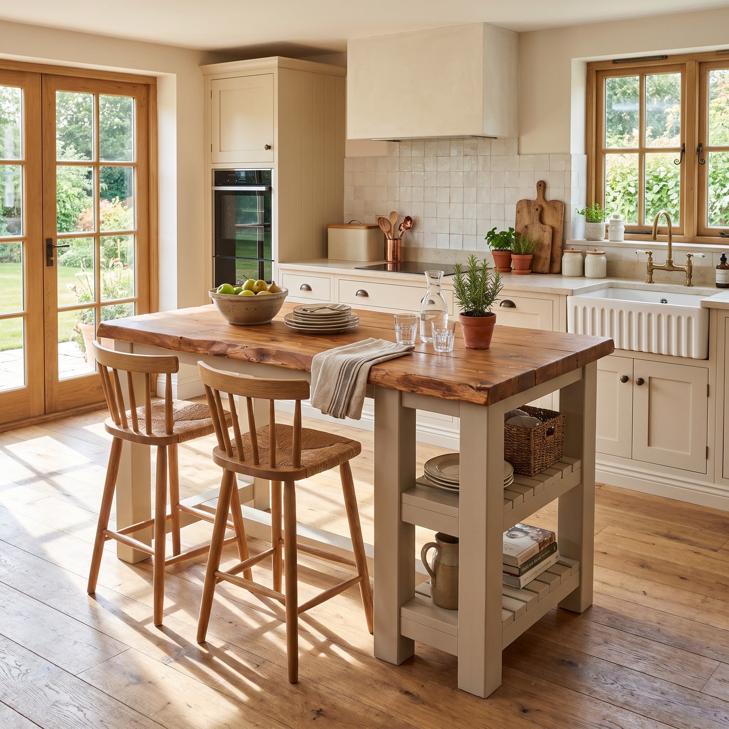 GRANTHAM Cashmere Kitchen Island Solid Wood With Shelf / Breakfast Bar