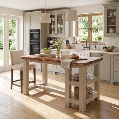 GRANTHAM Cashmere Kitchen Island Solid Wood With Shelf / Breakfast Bar