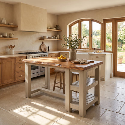 GRANTHAM Cashmere Kitchen Island Solid Wood With Shelf / Breakfast Bar