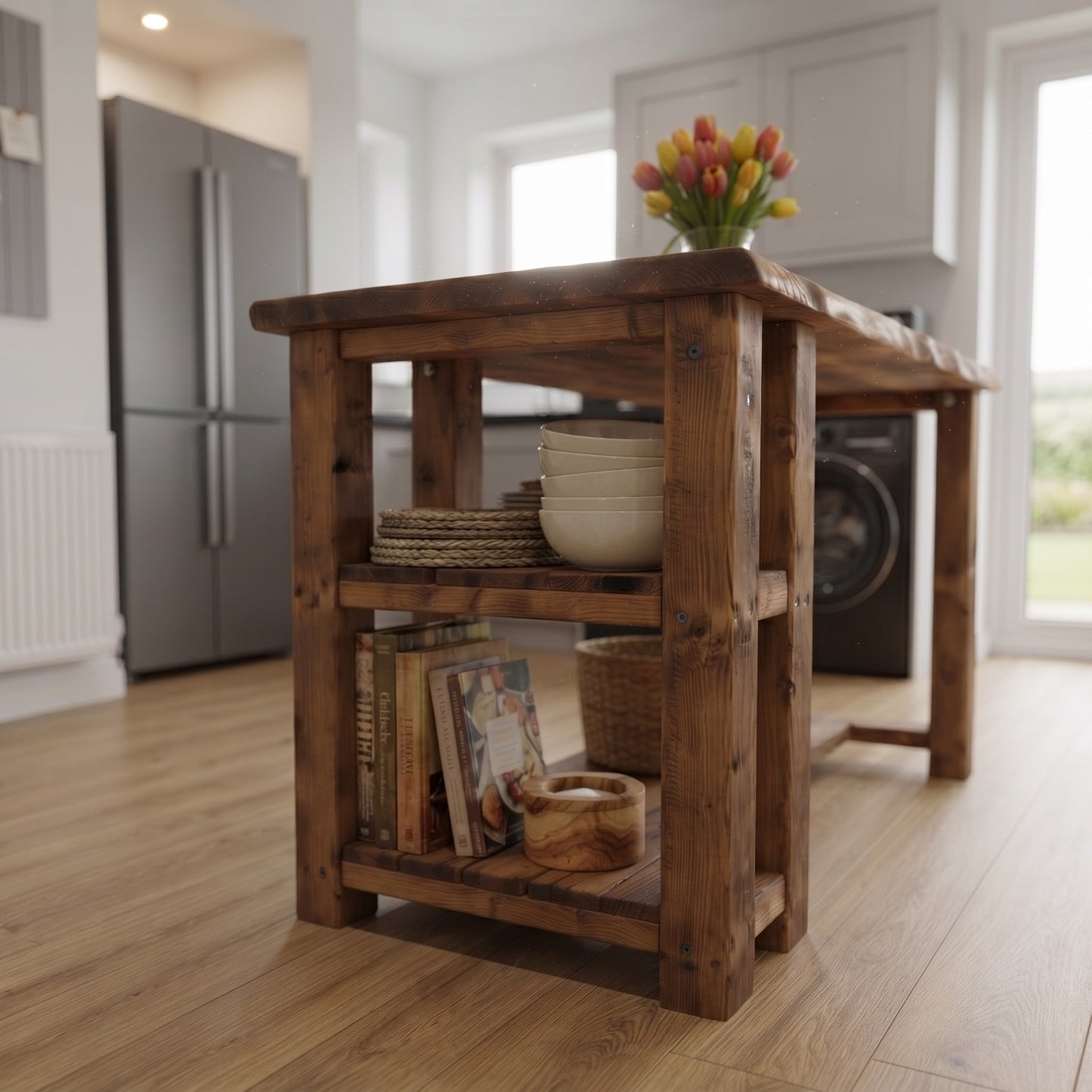 GRANTHAM Kitchen Island Solid Wood With Shelf / Breakfast Bar