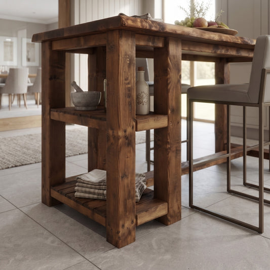 GRANTHAM Kitchen Island Solid Wood With Shelf / Breakfast Bar