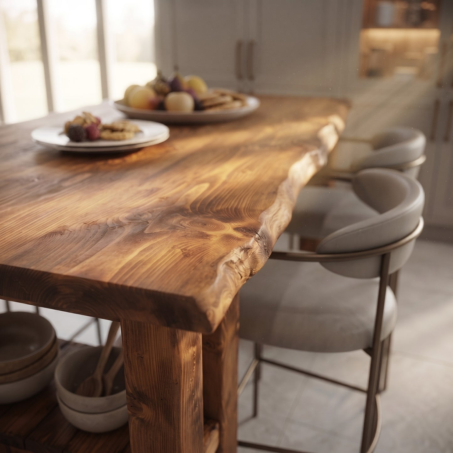 GRANTHAM Kitchen Island Solid Wood With Shelf / Breakfast Bar