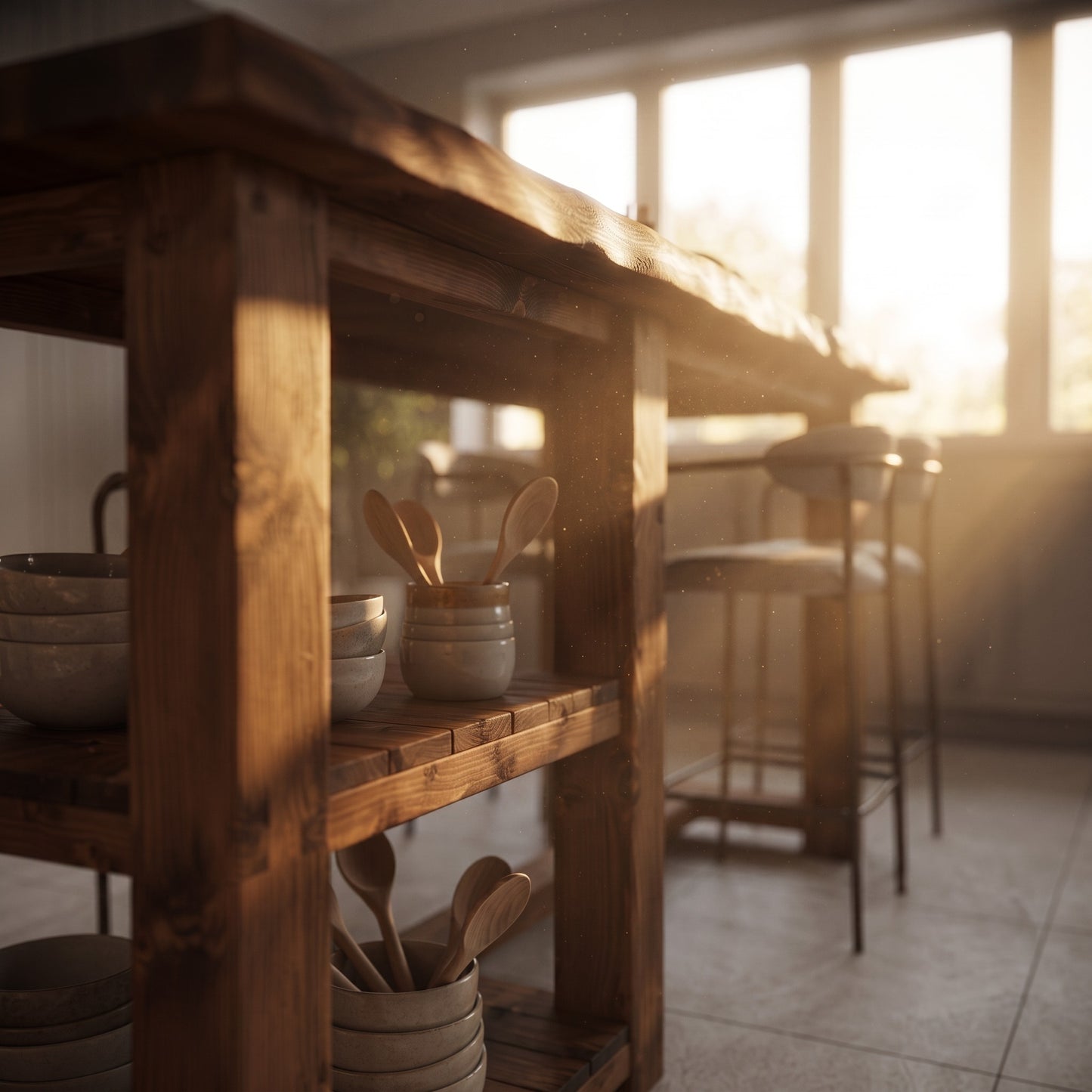 GRANTHAM Kitchen Island Solid Wood With Shelf / Breakfast Bar