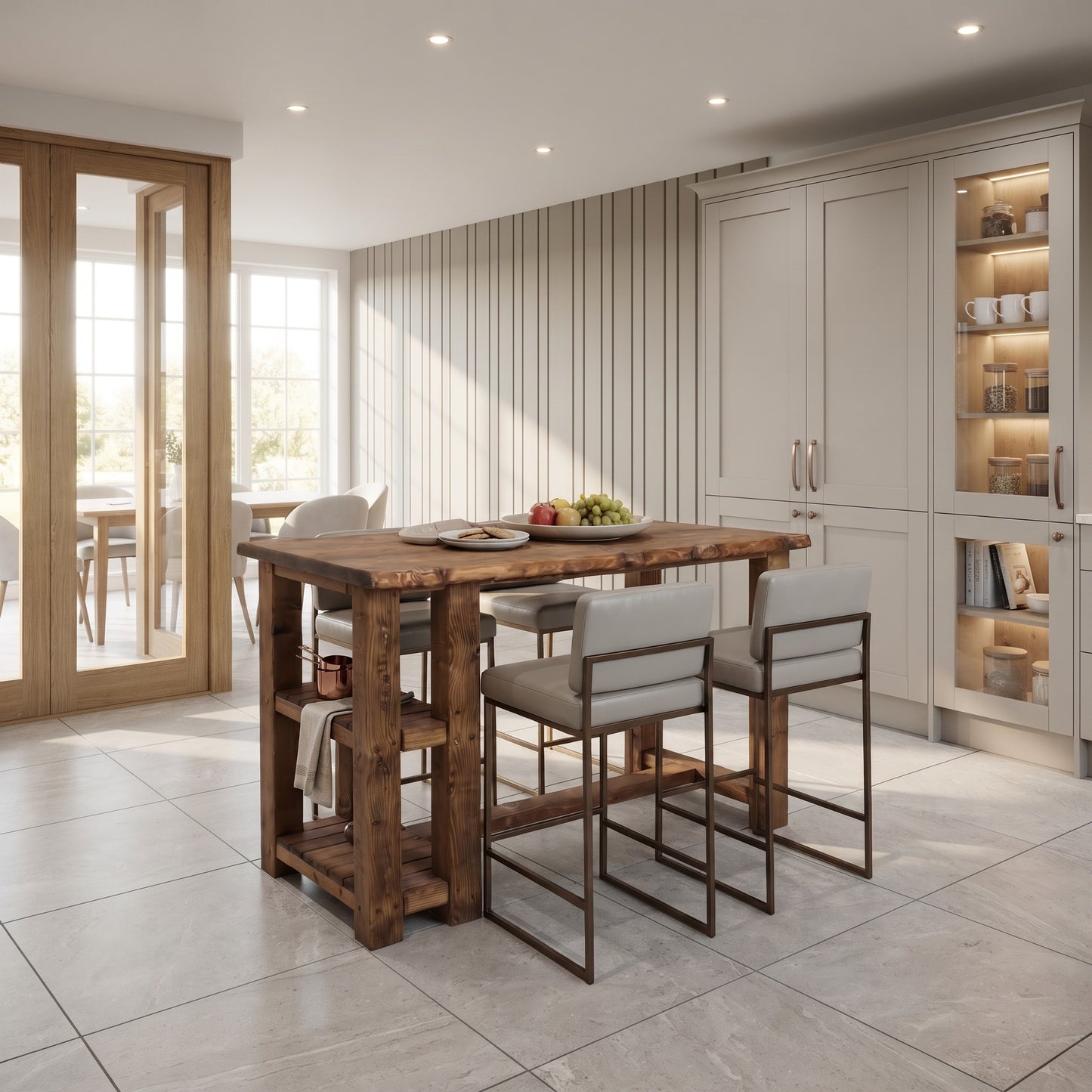 GRANTHAM Kitchen Island Solid Wood With Shelf / Breakfast Bar