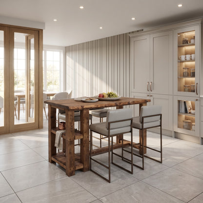 GRANTHAM Kitchen Island Solid Wood With Shelf / Breakfast Bar