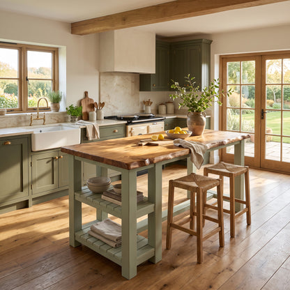 GRANTHAM Light Green Kitchen Island Solid Wood With Shelf / Breakfast Bar