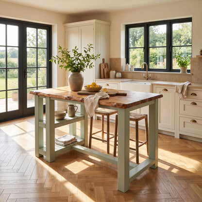 GRANTHAM Light Green Kitchen Island Solid Wood With Shelf / Breakfast Bar