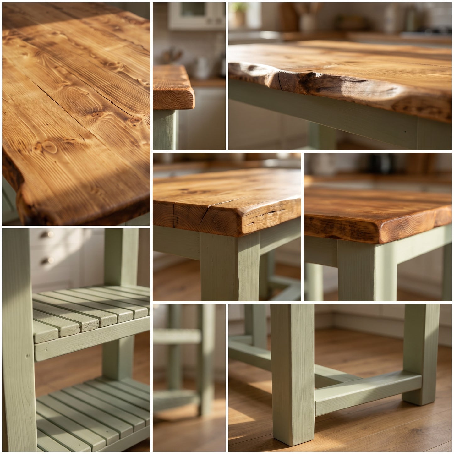 GRANTHAM Light Green Kitchen Island Solid Wood With Shelf / Breakfast Bar