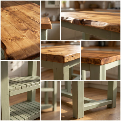 GRANTHAM Light Green Kitchen Island Solid Wood With Shelf / Breakfast Bar