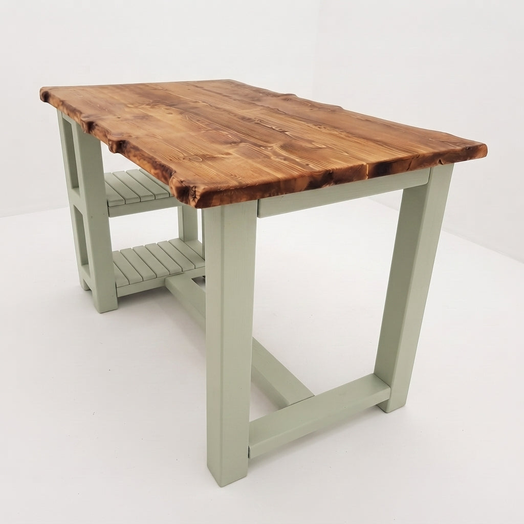 GRANTHAM Light Green Kitchen Island Solid Wood With Shelf / Breakfast Bar