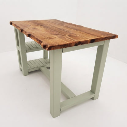GRANTHAM Light Green Kitchen Island Solid Wood With Shelf / Breakfast Bar