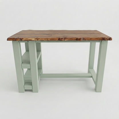 GRANTHAM Light Green Kitchen Island Solid Wood With Shelf / Breakfast Bar