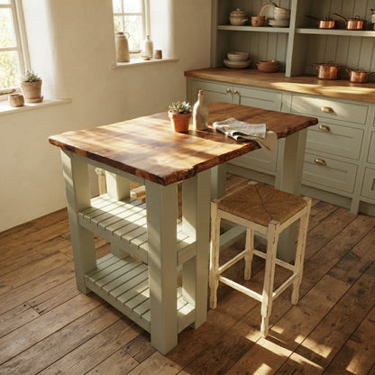GRANTHAM Light Green Kitchen Island Solid Wood With Shelf / Breakfast Bar