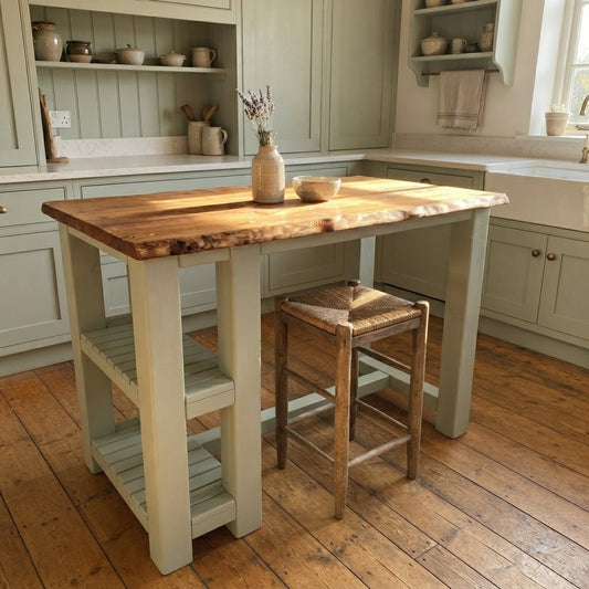 GRANTHAM Light Green Kitchen Island Solid Wood With Shelf / Breakfast Bar