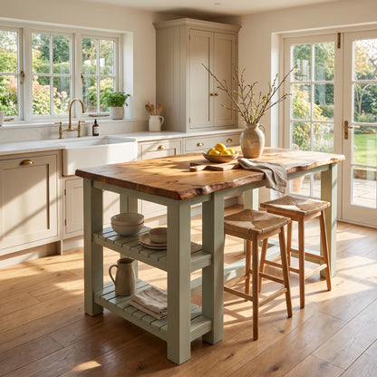 GRANTHAM Light Green Kitchen Island Solid Wood With Shelf / Breakfast Bar