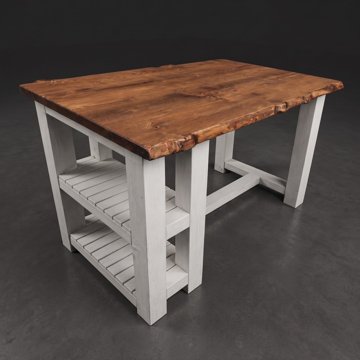 GRANTHAM Light Grey Kitchen Island Solid Wood With Shelf / Breakfast Bar