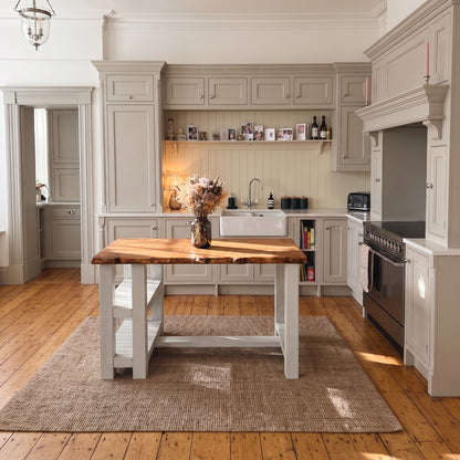 GRANTHAM Light Grey Kitchen Island Solid Wood With Shelf / Breakfast Bar