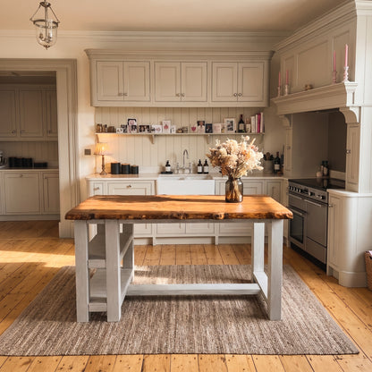 GRANTHAM Light Grey Kitchen Island Solid Wood With Shelf / Breakfast Bar