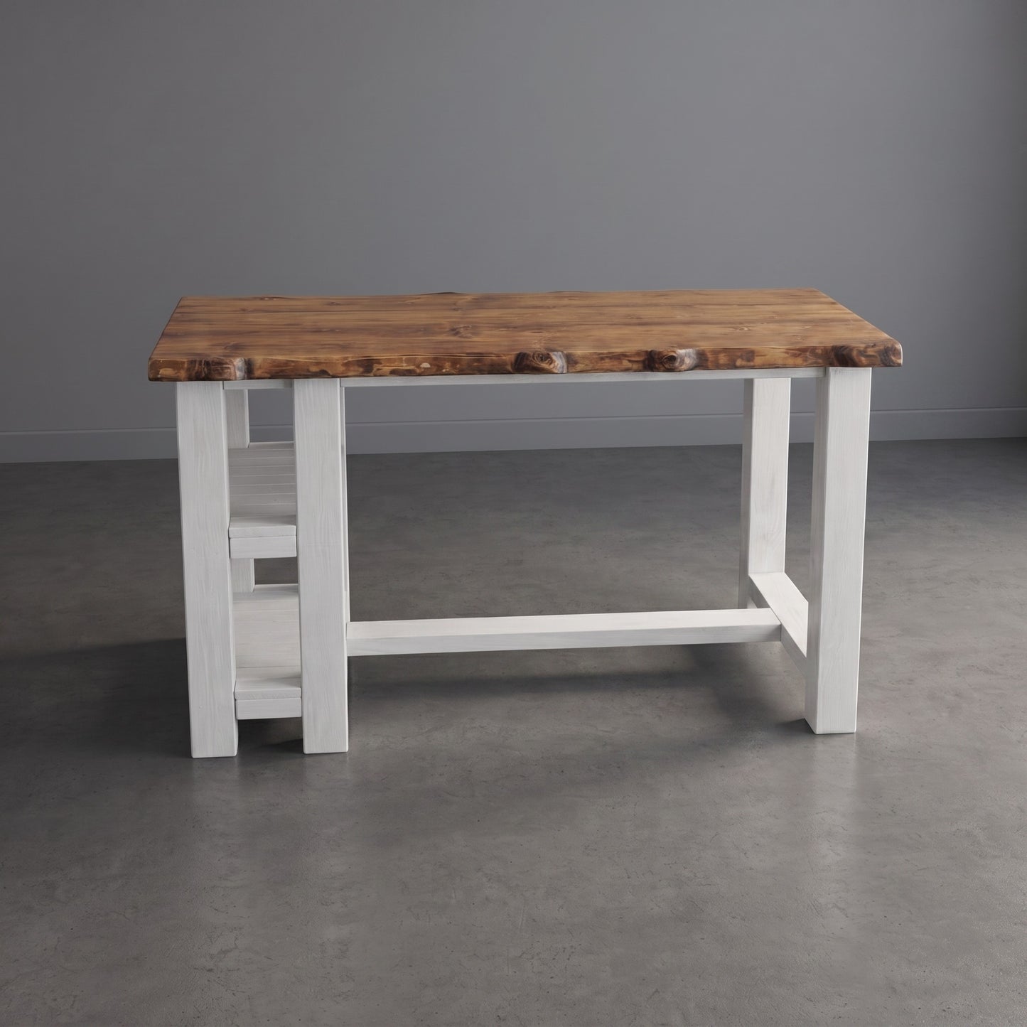GRANTHAM Light Grey Kitchen Island Solid Wood With Shelf / Breakfast Bar