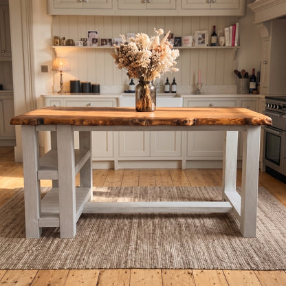 GRANTHAM Light Grey Kitchen Island Solid Wood With Shelf / Breakfast Bar