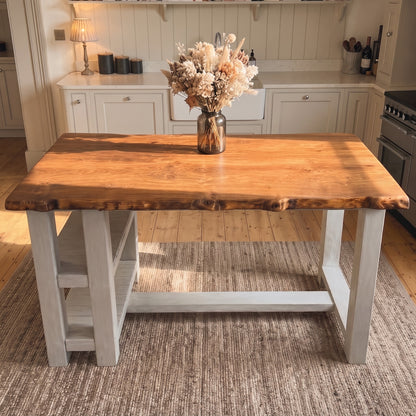GRANTHAM Light Grey Kitchen Island Solid Wood With Shelf / Breakfast Bar