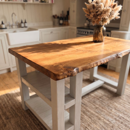 GRANTHAM Light Grey Kitchen Island Solid Wood With Shelf / Breakfast Bar