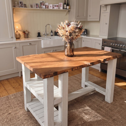 GRANTHAM Light Grey Kitchen Island Solid Wood With Shelf / Breakfast Bar