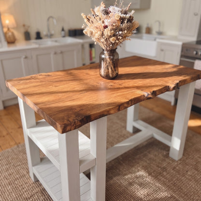 GRANTHAM Light Grey Kitchen Island Solid Wood With Shelf / Breakfast Bar