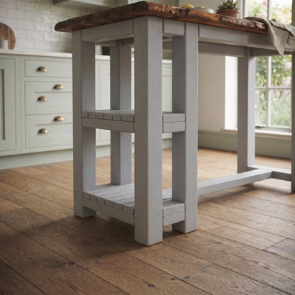 GRANTHAM Medium Grey Kitchen Island Solid Wood With Shelf / Breakfast Bar
