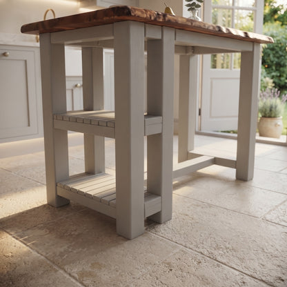 GRANTHAM Medium Grey Kitchen Island Solid Wood With Shelf / Breakfast Bar