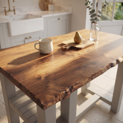 GRANTHAM Medium Grey Kitchen Island Solid Wood With Shelf / Breakfast Bar