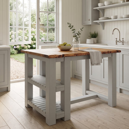 GRANTHAM Medium Grey Kitchen Island Solid Wood With Shelf / Breakfast Bar