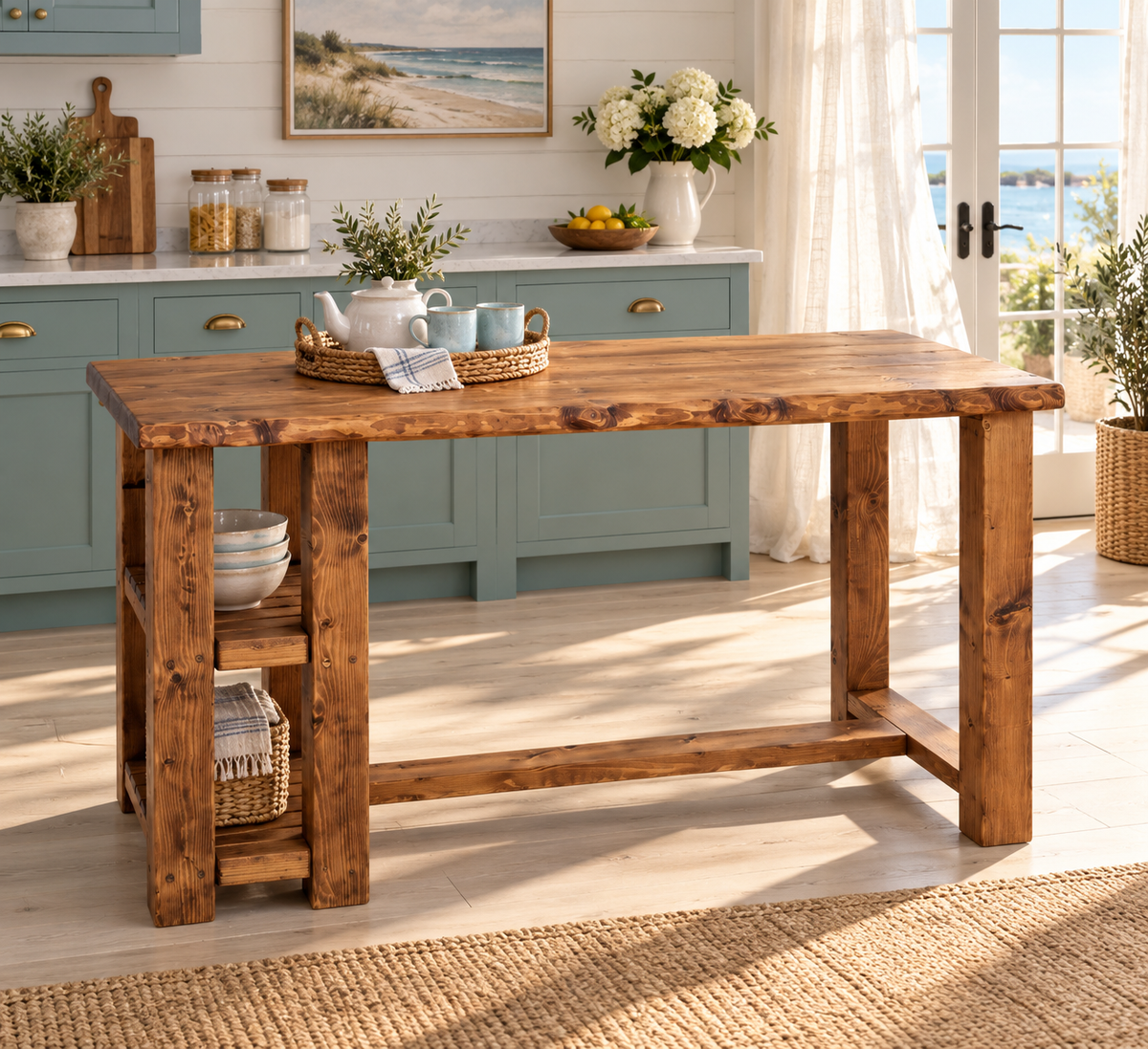 GRANTHAM Kitchen Island Solid Wood With Shelf / Breakfast Bar