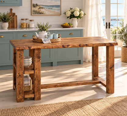 GRANTHAM Kitchen Island Solid Wood With Shelf / Breakfast Bar