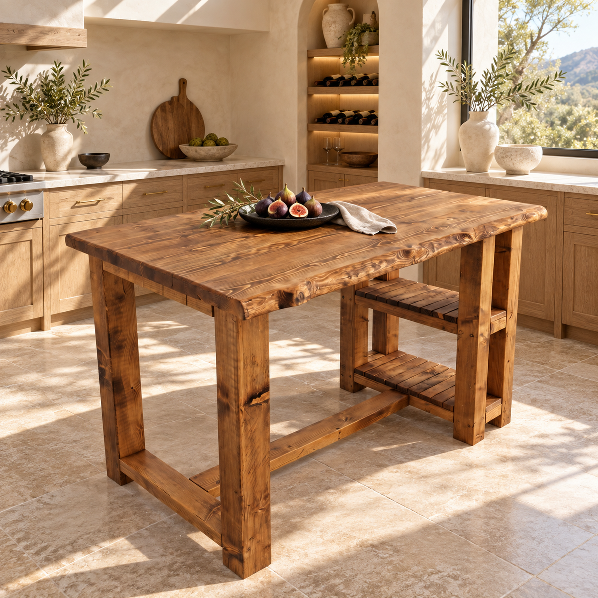 GRANTHAM Kitchen Island Solid Wood With Shelf / Breakfast Bar
