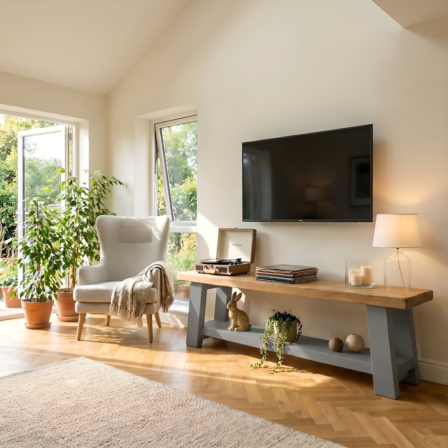ROME Grey Solid Wood Chunky TV Unit / Bench