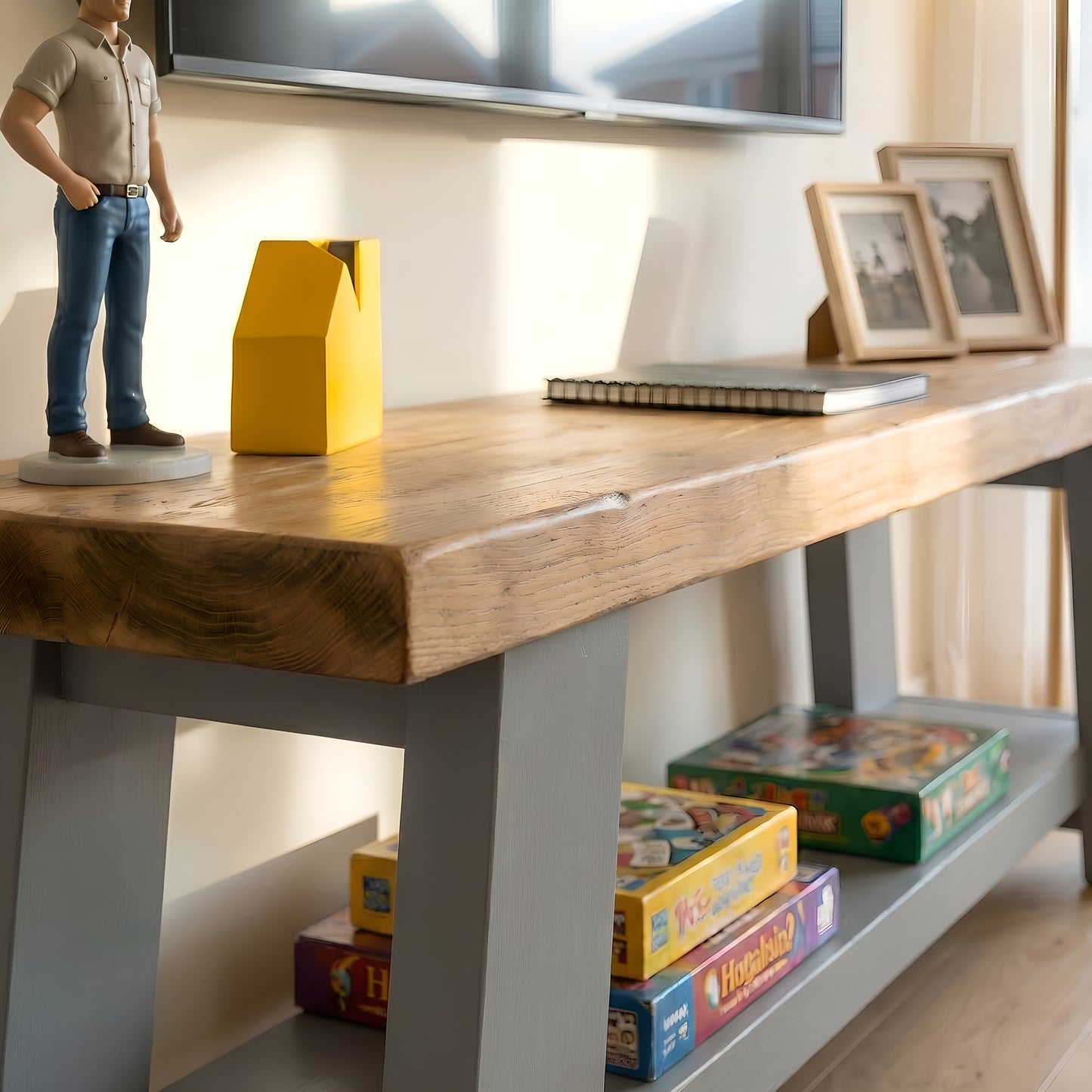 ROME Grey Solid Wood Chunky TV Unit / Bench