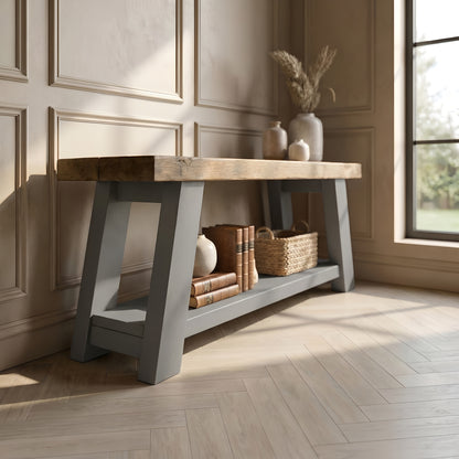 ROME Grey Solid Wood Chunky TV Unit / Bench