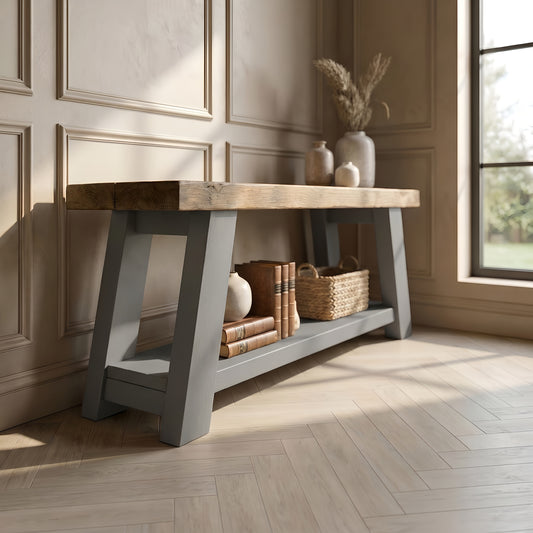 ROME Grey Solid Wood Chunky TV Unit / Bench