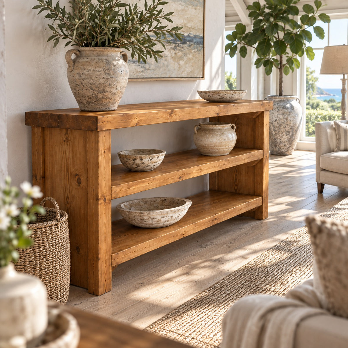 HARRINGTON 3 Tier Solid Wood Tv Unit / Solid Wood / Rustic TV Stand