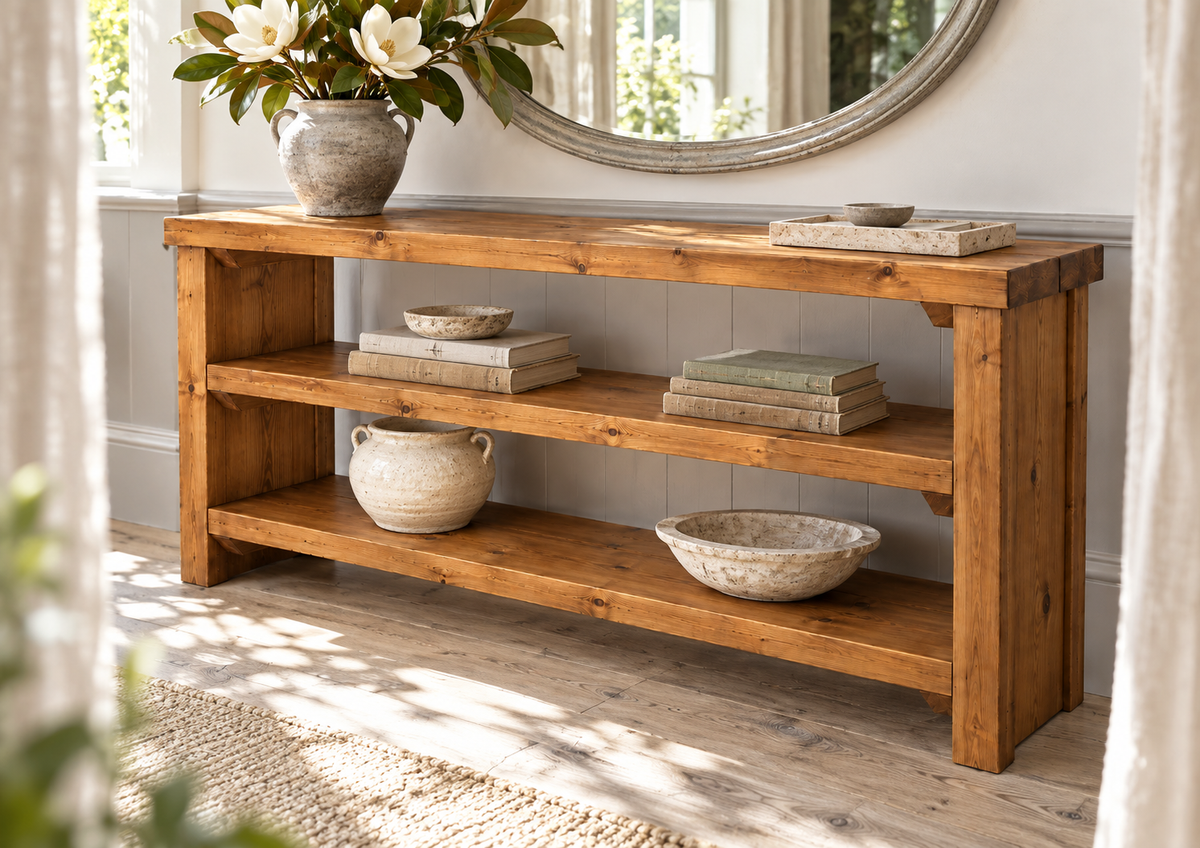 HARRINGTON 3 Tier Solid Wood Tv Unit / Solid Wood / Rustic TV Stand