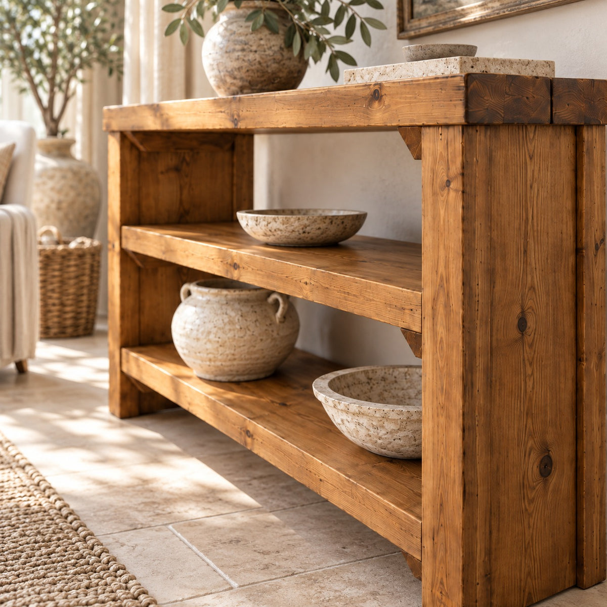 HARRINGTON 3 Tier Solid Wood Tv Unit / Solid Wood / Rustic TV Stand