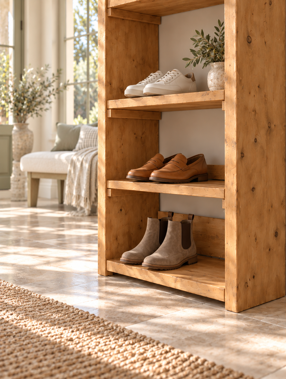 HATHERLEIGH Solid Wood Wardrobe Shoe Cabinet – Open Wardrobe, Rustic Scandinavian Design