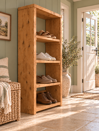 HATHERLEIGH Solid Wood Wardrobe Shoe Cabinet – Open Wardrobe, Rustic Scandinavian Design