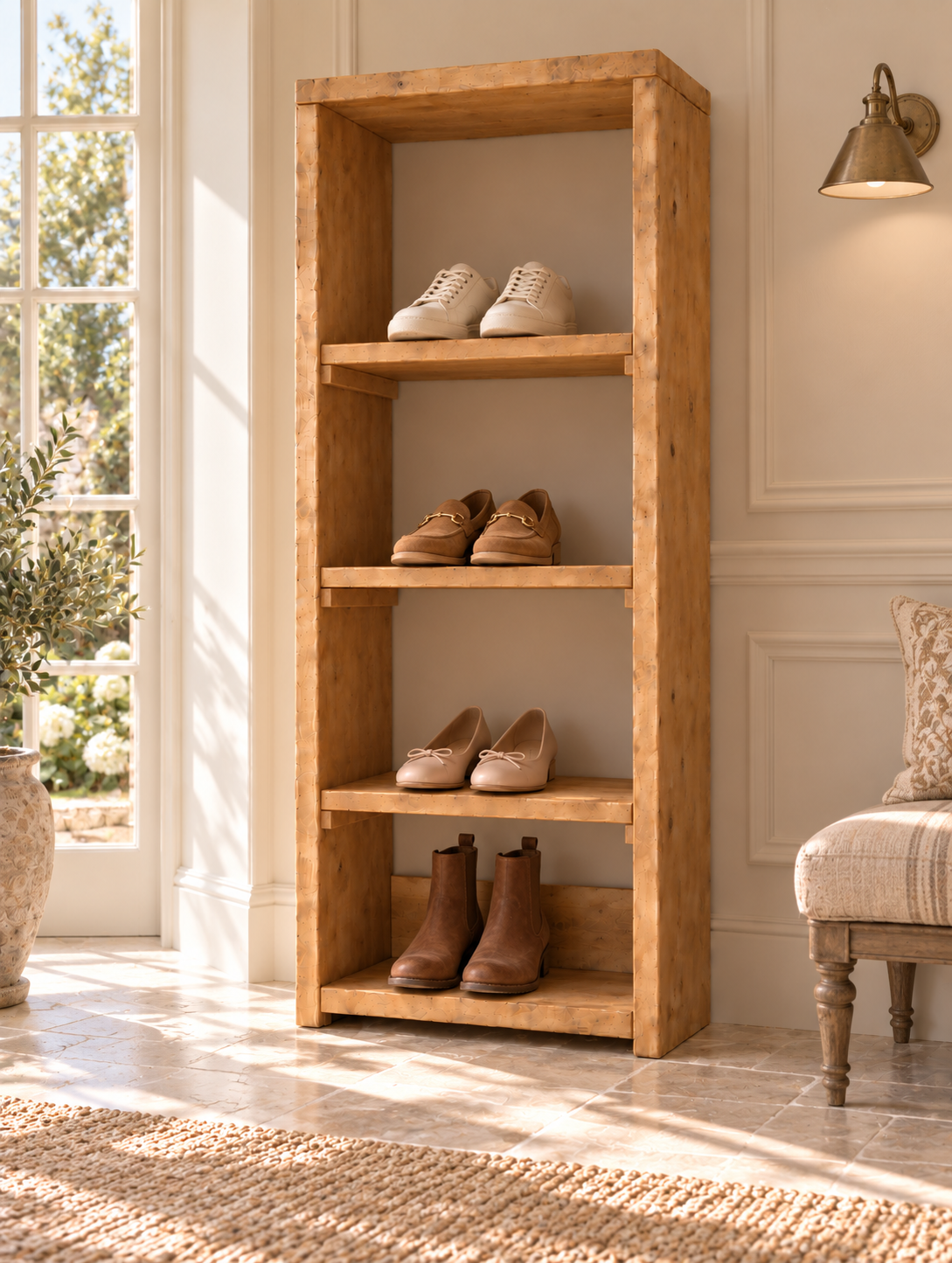 HATHERLEIGH Solid Wood Wardrobe Shoe Cabinet – Open Wardrobe, Rustic Scandinavian Design