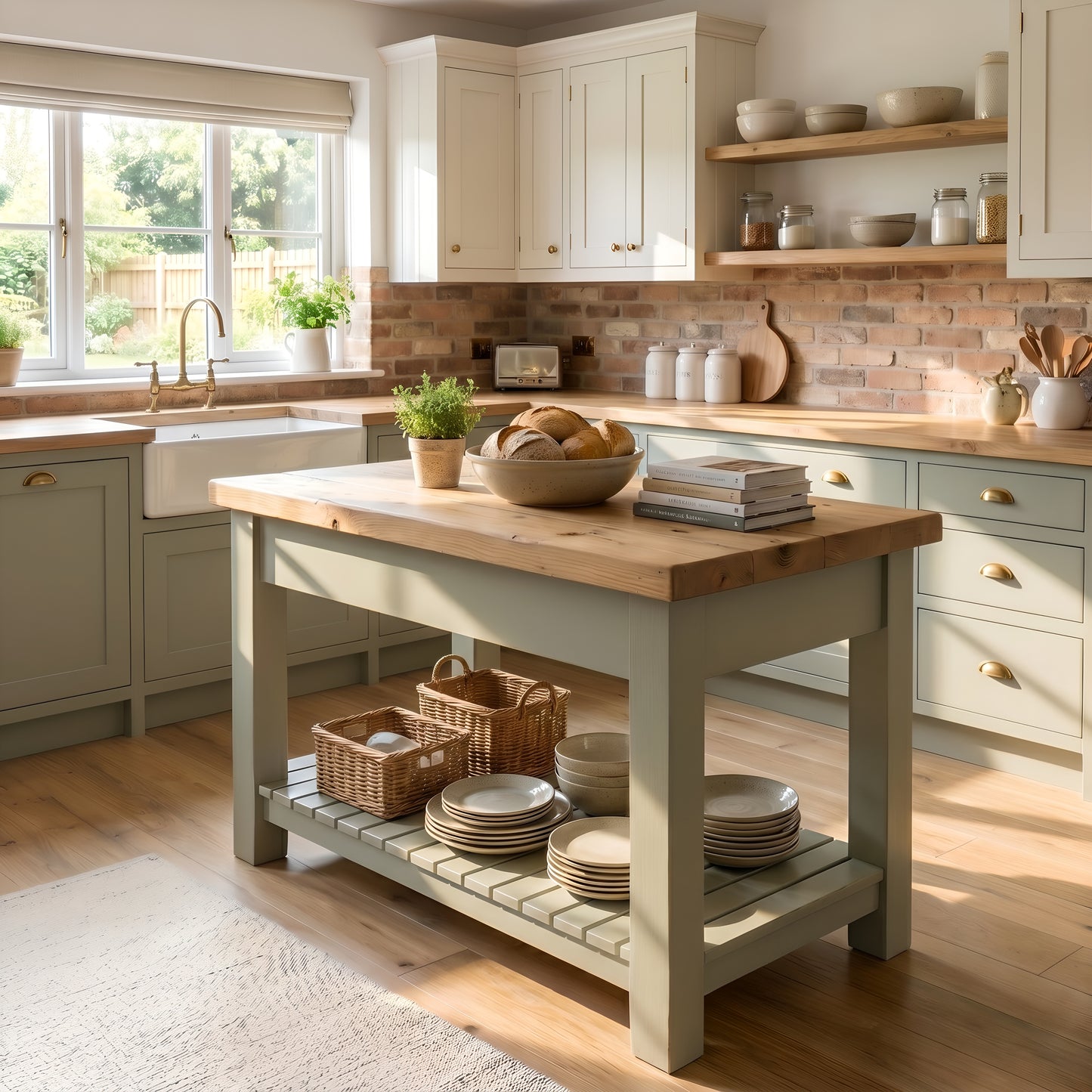 IRONSTEAD Sage Green Kitchen Island / Breakfast Bar / Rustic Sage Green Island