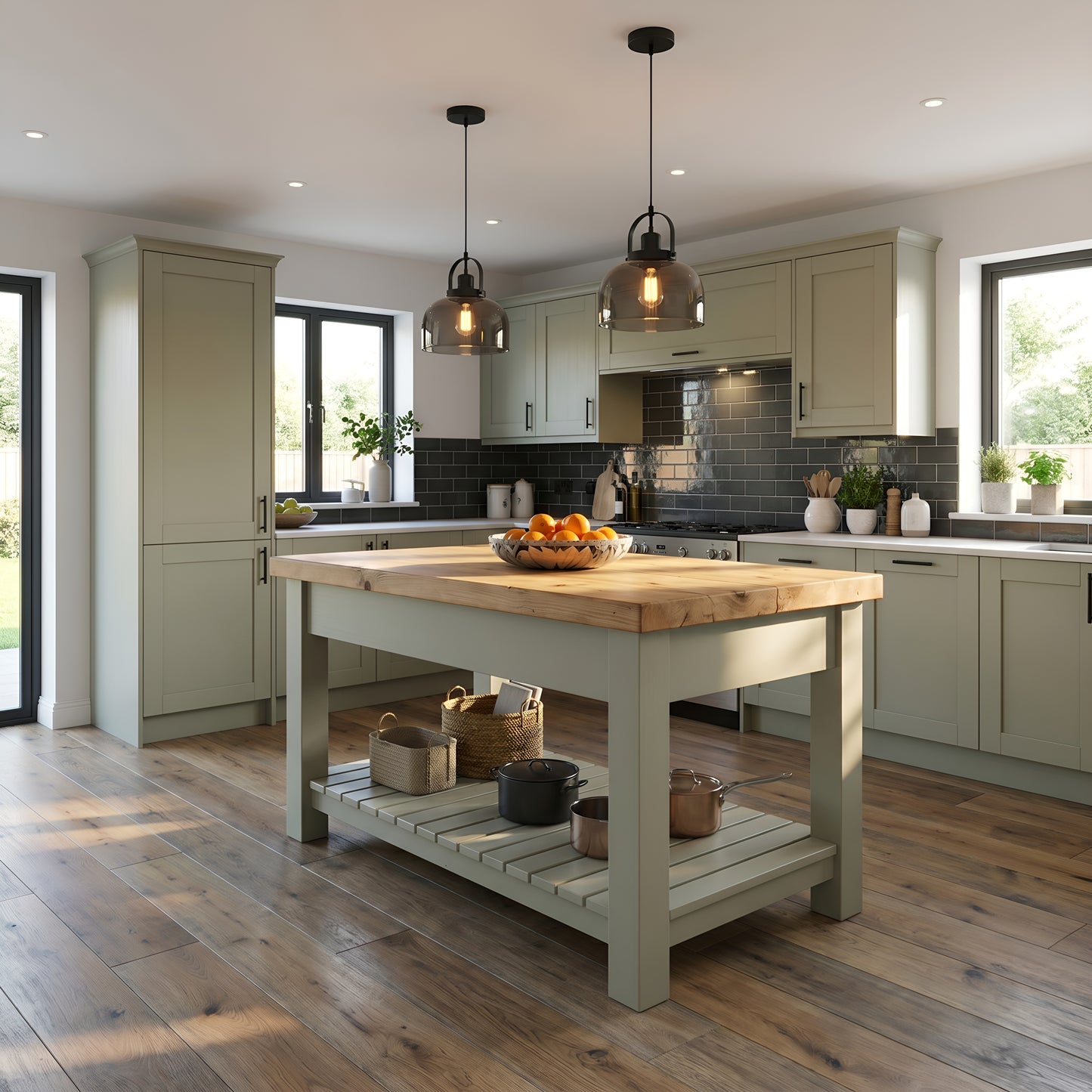 IRONSTEAD Sage Green Kitchen Island / Breakfast Bar / Rustic Sage Green Island