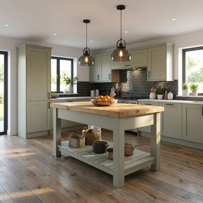 IRONSTEAD Sage Green Kitchen Island / Breakfast Bar / Rustic Sage Green Island