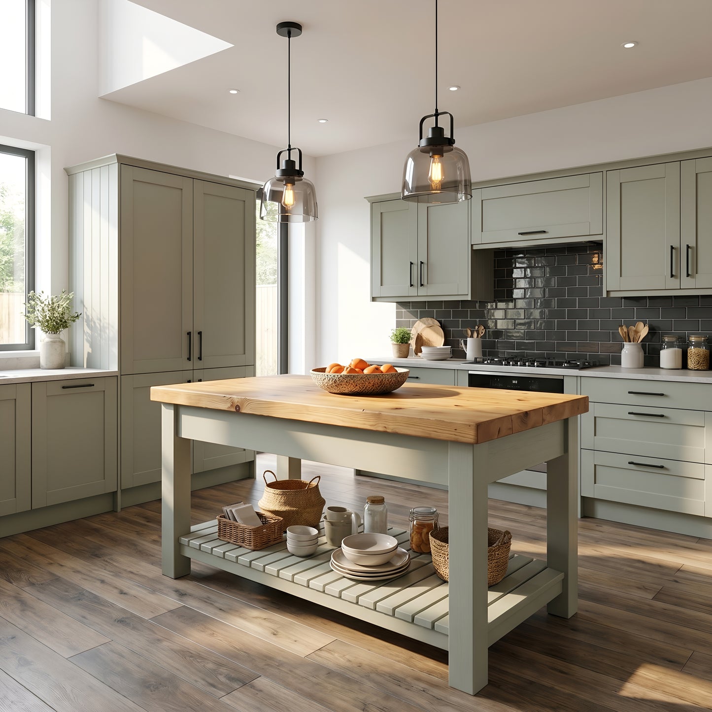IRONSTEAD Sage Green Kitchen Island / Breakfast Bar / Rustic Sage Green Island