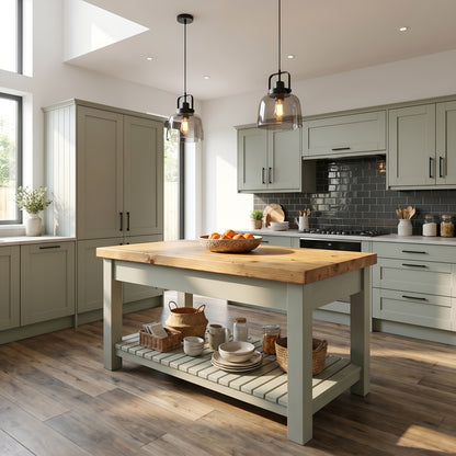 IRONSTEAD Sage Green Kitchen Island / Breakfast Bar / Rustic Sage Green Island